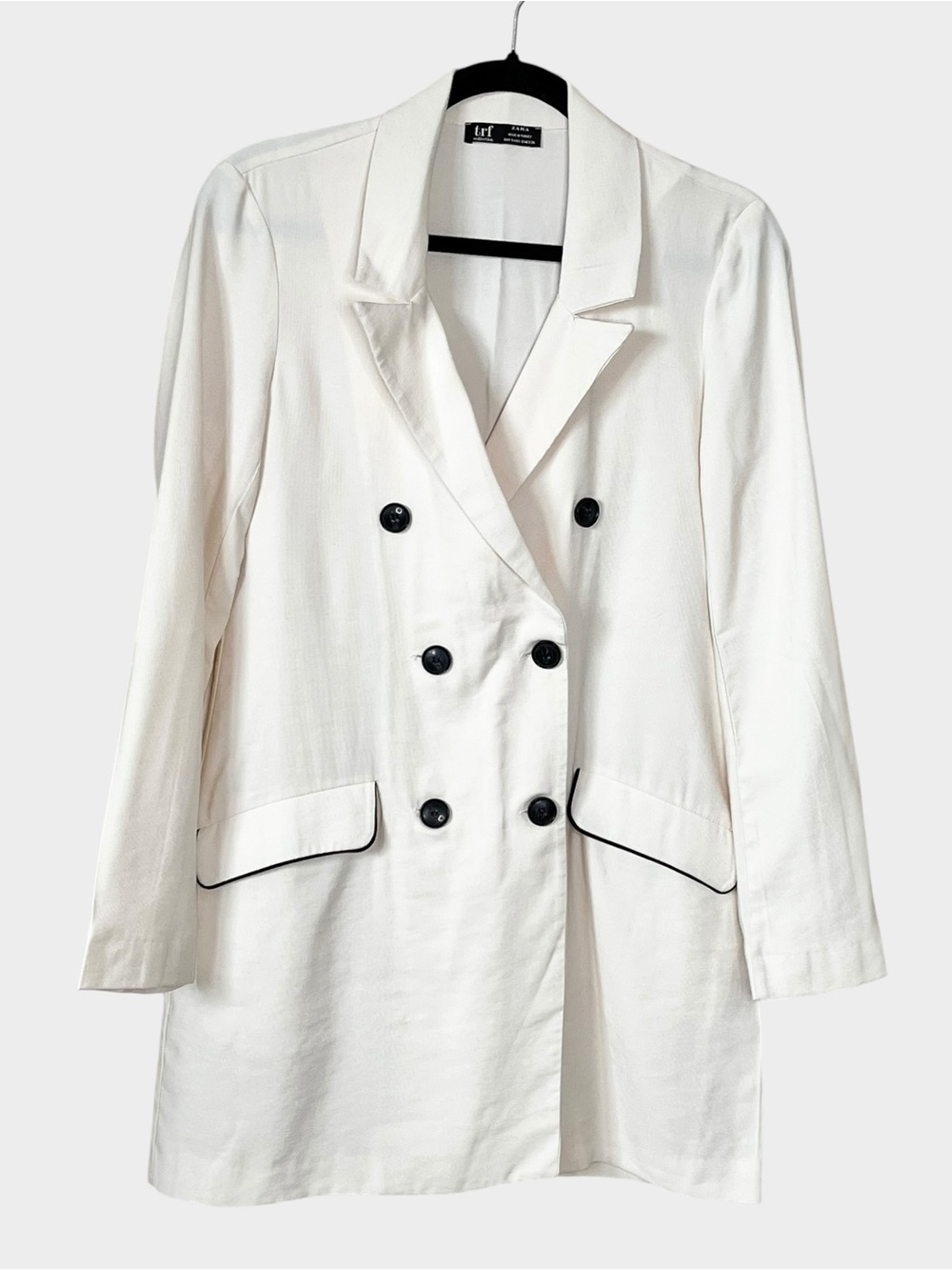 ZARA TRF Cream Double Breasted Blazer Dress Size Small Office Chic - Picture 2 of 5